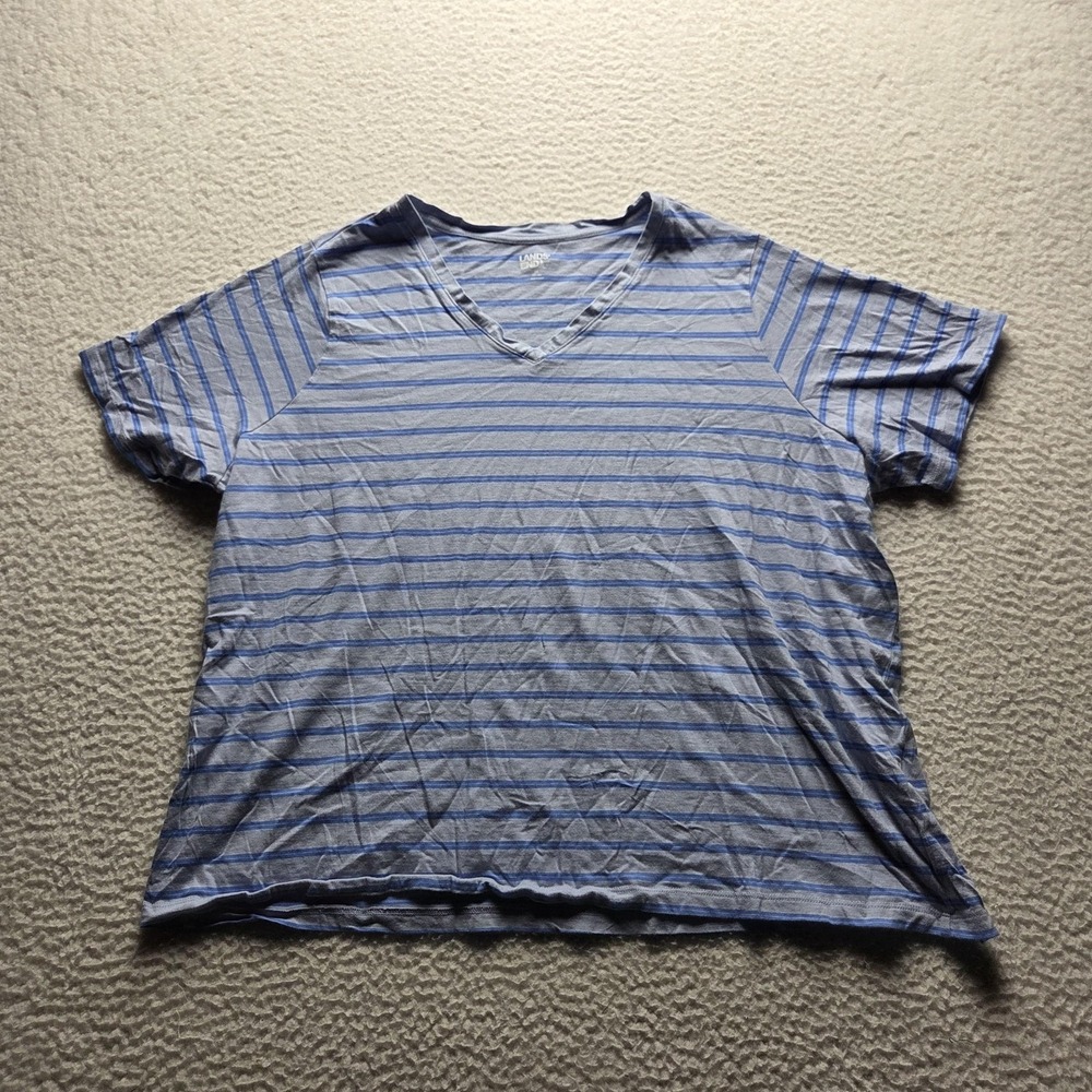Lands' End Shirt Womens Plus 2X Blue V Neck Short Sleeve Stripe Jersey Top